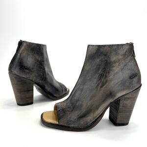 Bed Stu Ankle Boot/Bootie Size 7 Gray/Tan Leather Women Peep/Open-Toe Onset New